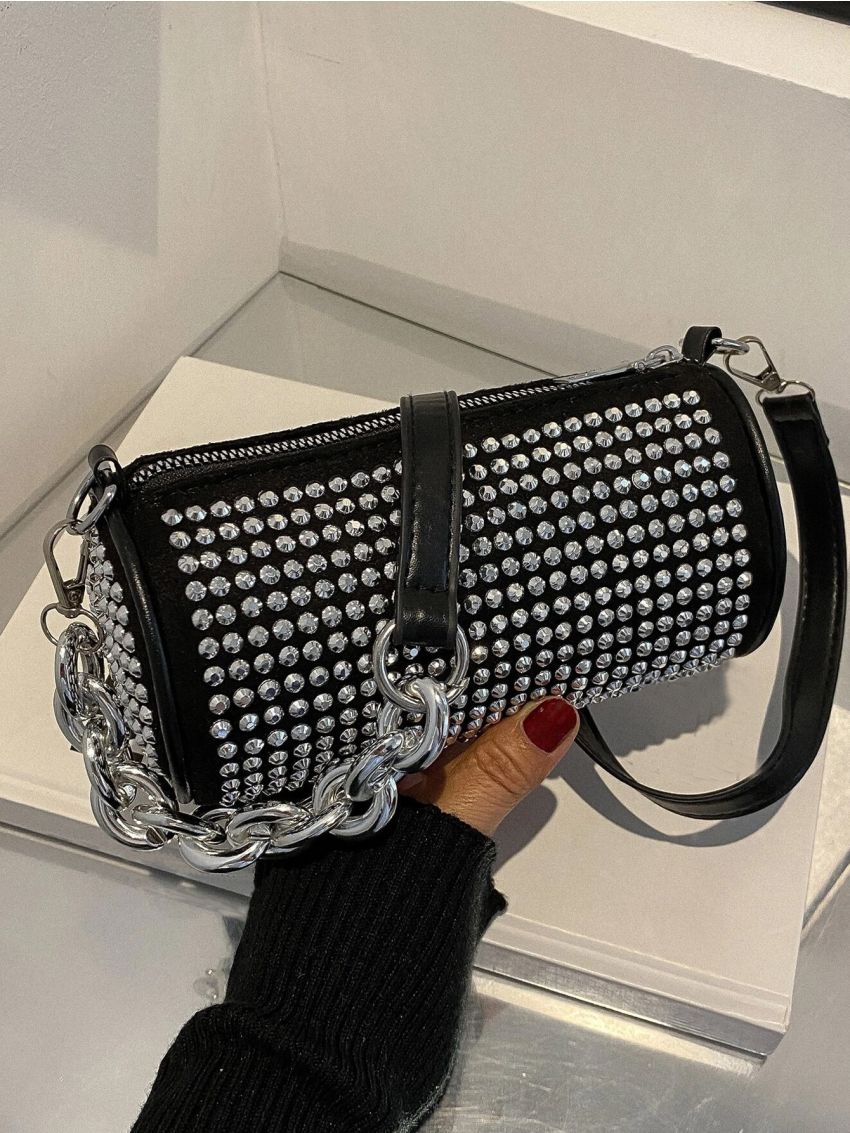 Mini Studded Decor Bucket Bag Chain Strap