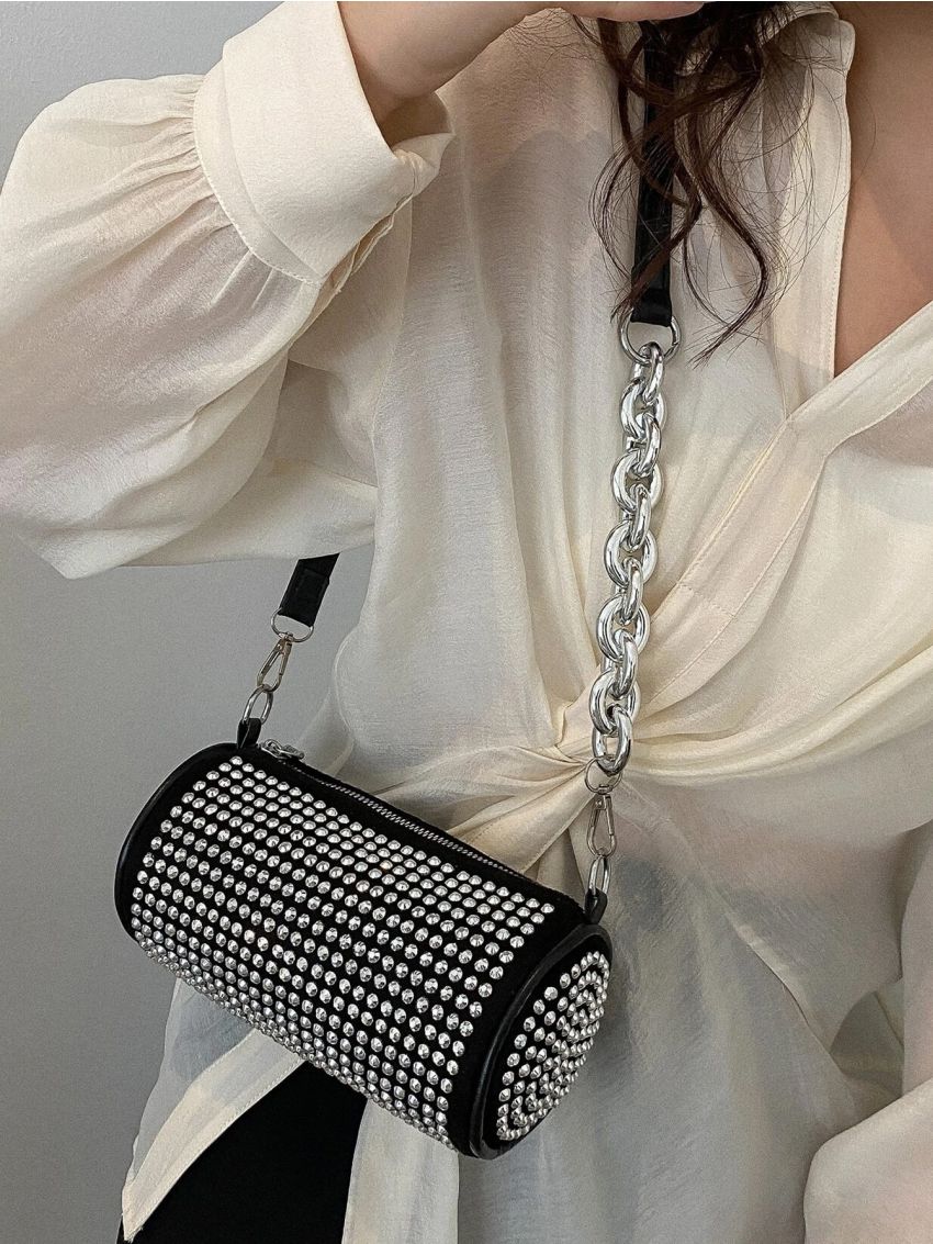 Mini Studded Decor Bucket Bag Chain Strap
