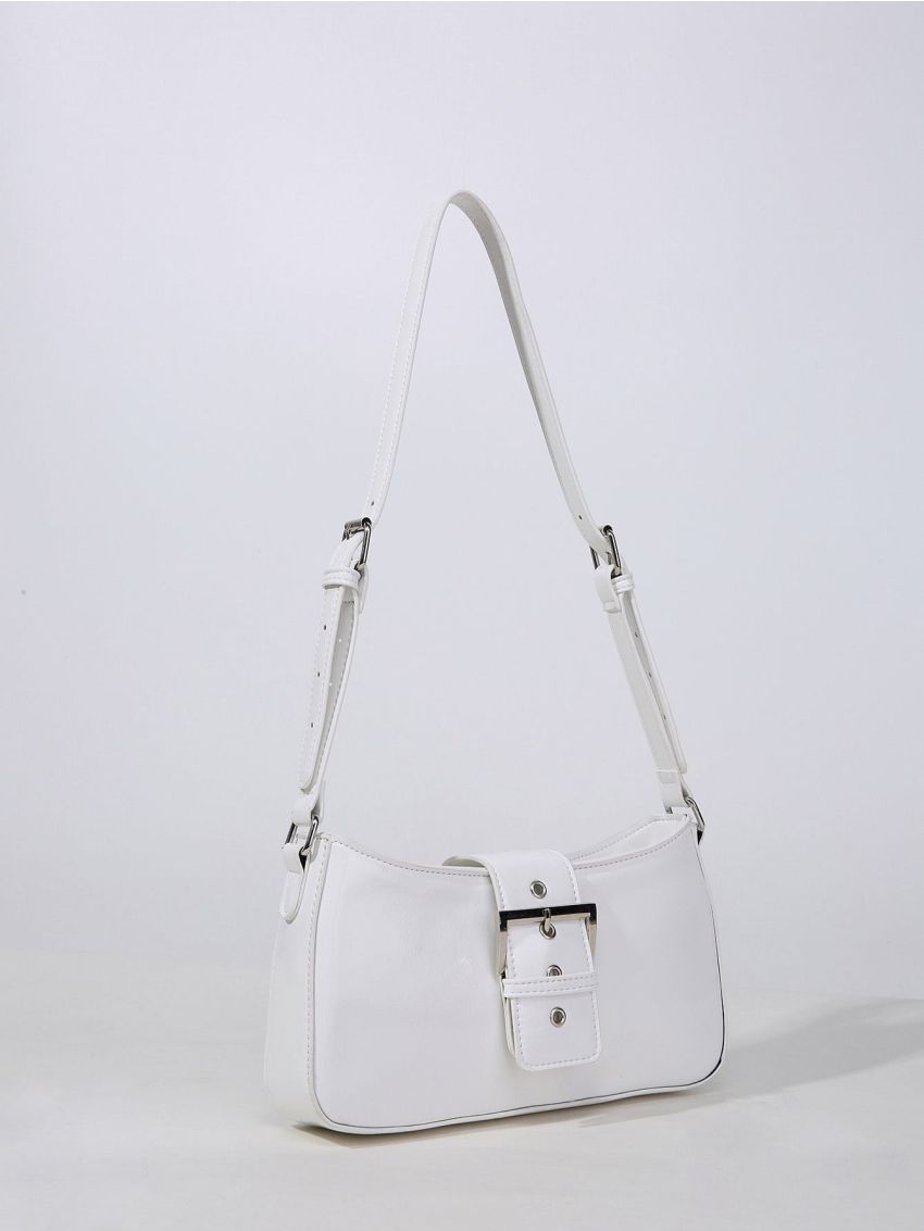 Minimalist Buckle Decor Baguette Bag