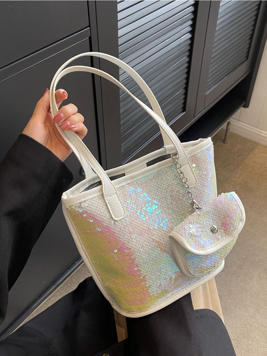 Sequin Decor Square Bag With Small Wallet For Party Club