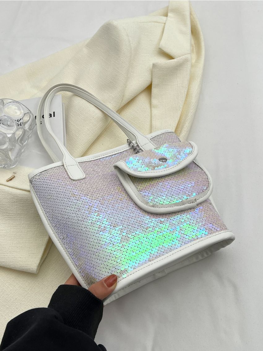 Sequin Decor Square Bag With Small Wallet For Party Club