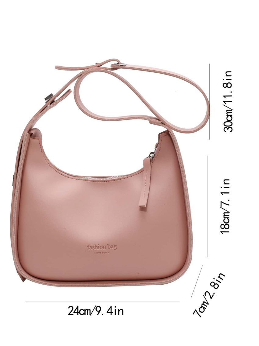 Letter Graphic Hobo Bag Pink Wide Strap