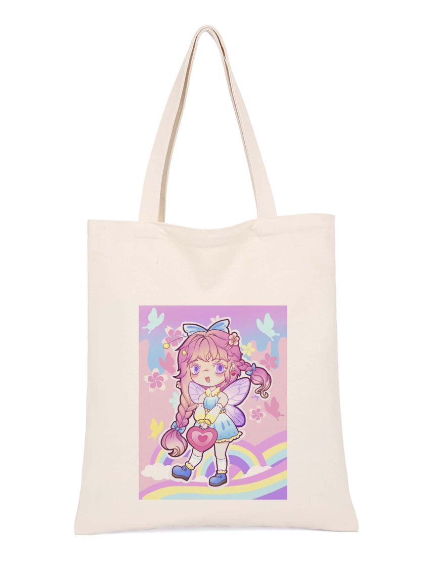 Cartoon Graphic Shopper Bag Preppy For Shopping