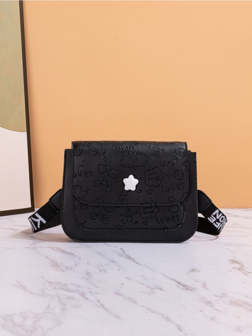 Glasses & Crown Embossed Square Bag Star Decor PU Flap For Daily Life