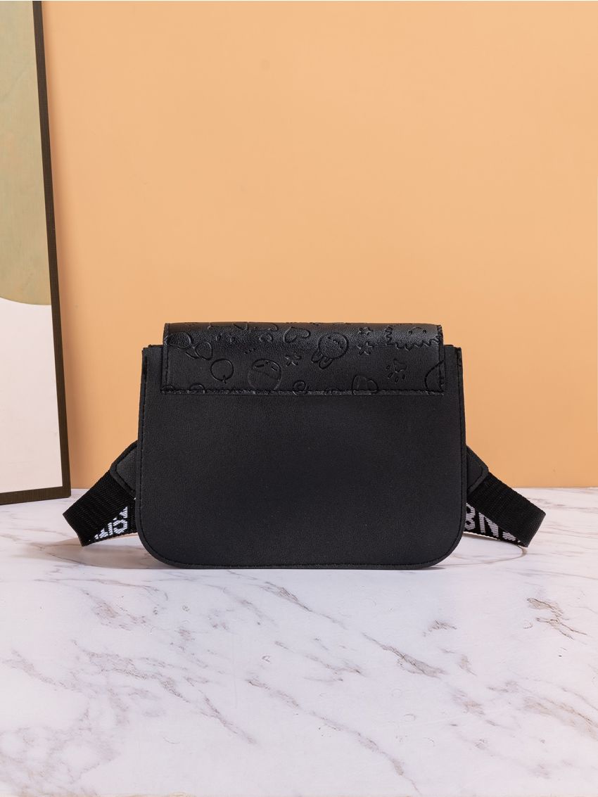 Glasses & Crown Embossed Square Bag Star Decor PU Flap For Daily Life