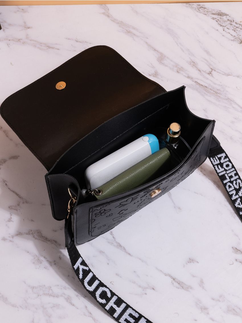 Glasses & Crown Embossed Square Bag Star Decor PU Flap For Daily Life