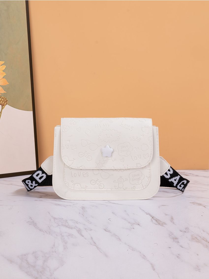 Glasses & Crown Embossed Square Bag Star Decor PU Flap For Daily Life