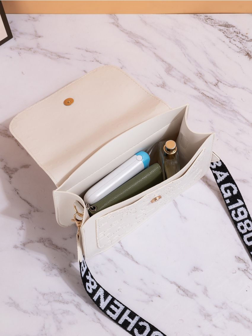 Glasses & Crown Embossed Square Bag Star Decor PU Flap For Daily Life