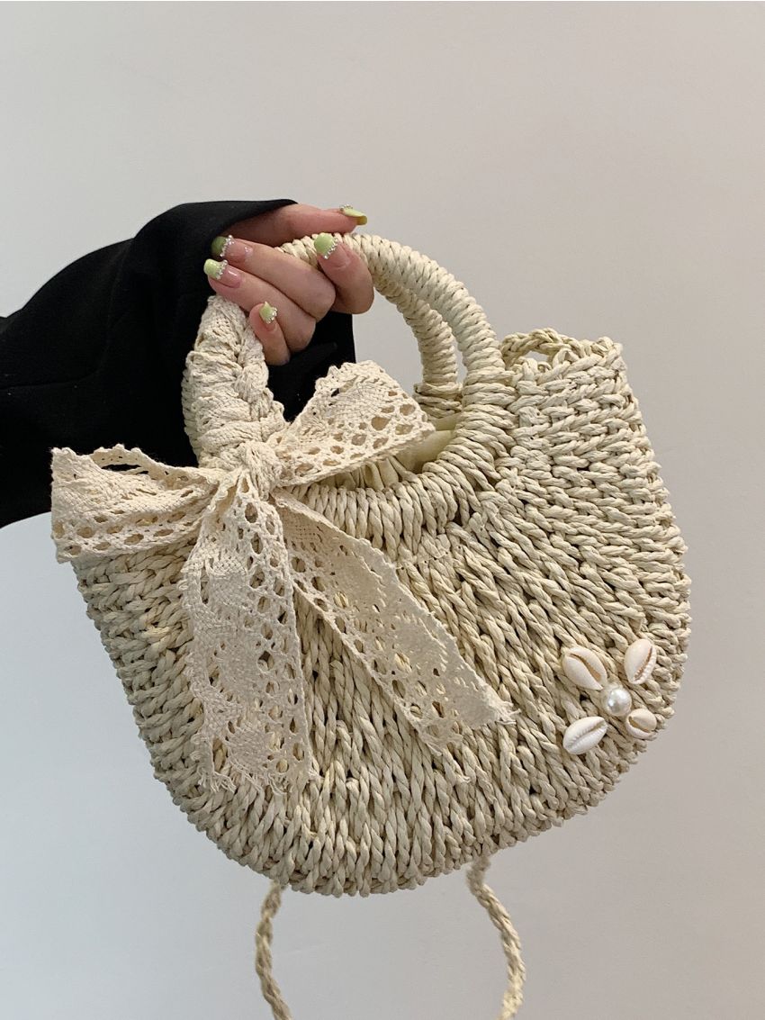 Twilly Scarf Decor Straw Bag Small Vacation