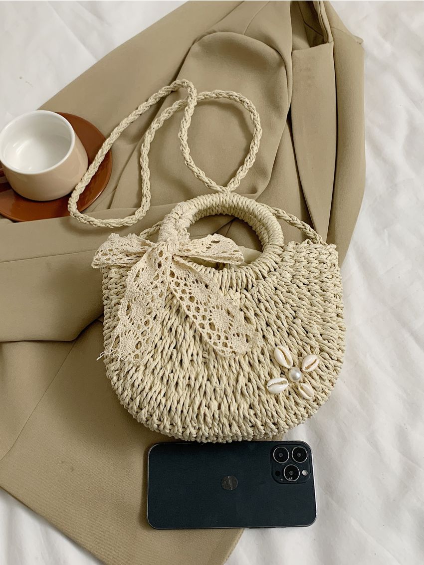 Twilly Scarf Decor Straw Bag Small Vacation