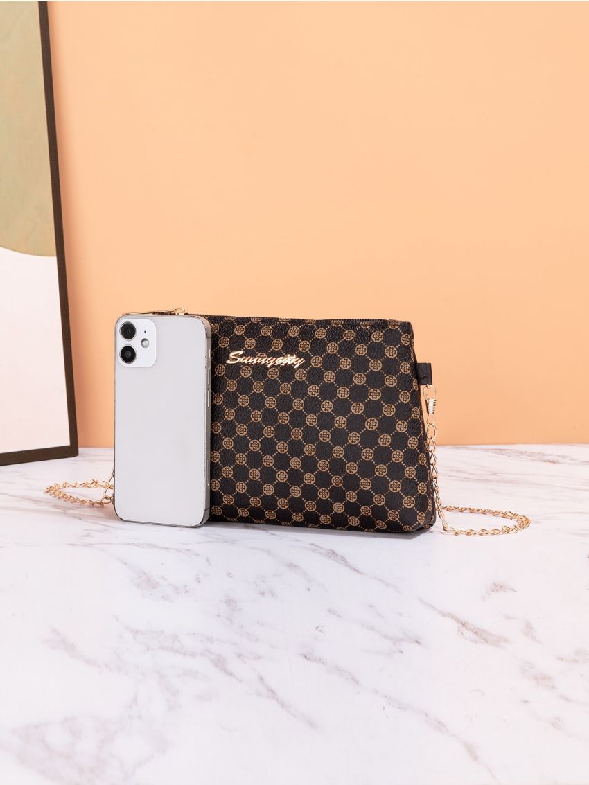 Quilted Square Bag Letter Detail PU For Daily Life