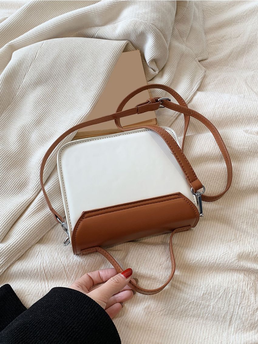 Mini Square Bag Colorblock Preppy Buckle Decor For Daily