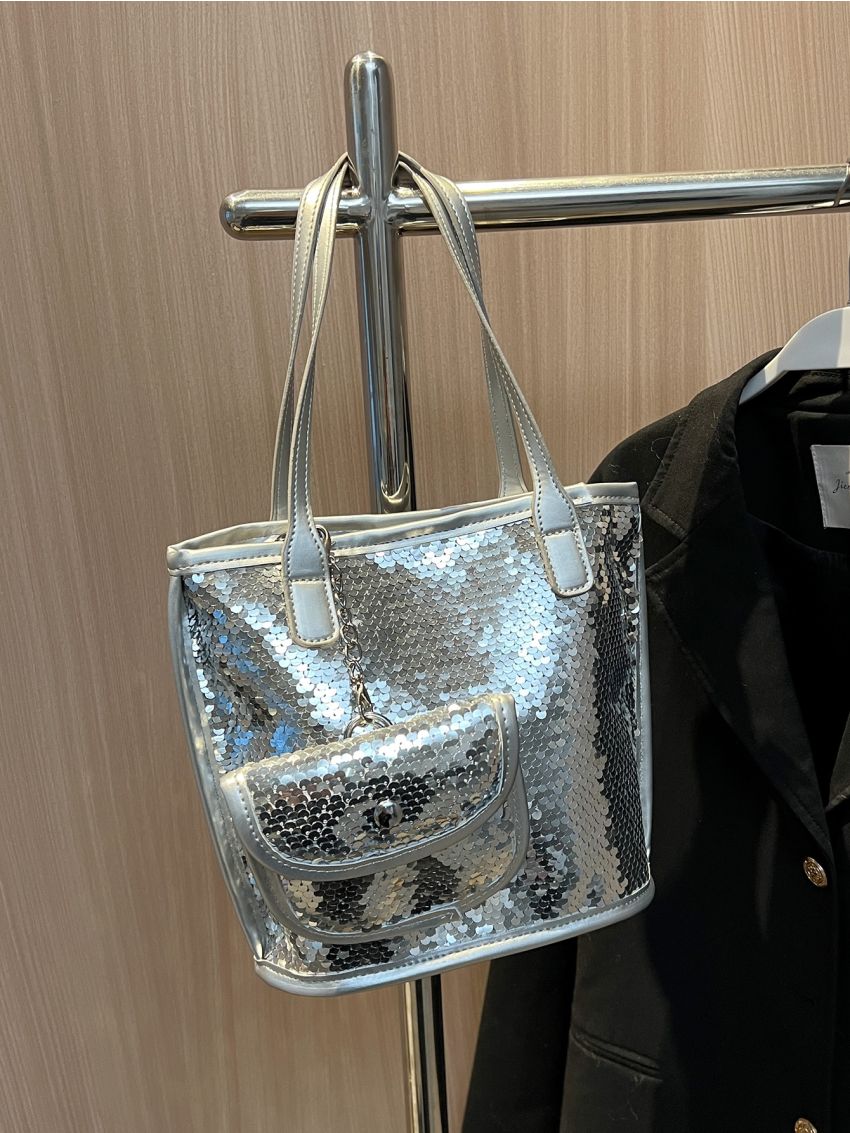 Sequin Decor Square Bag With Coin Purse For Party