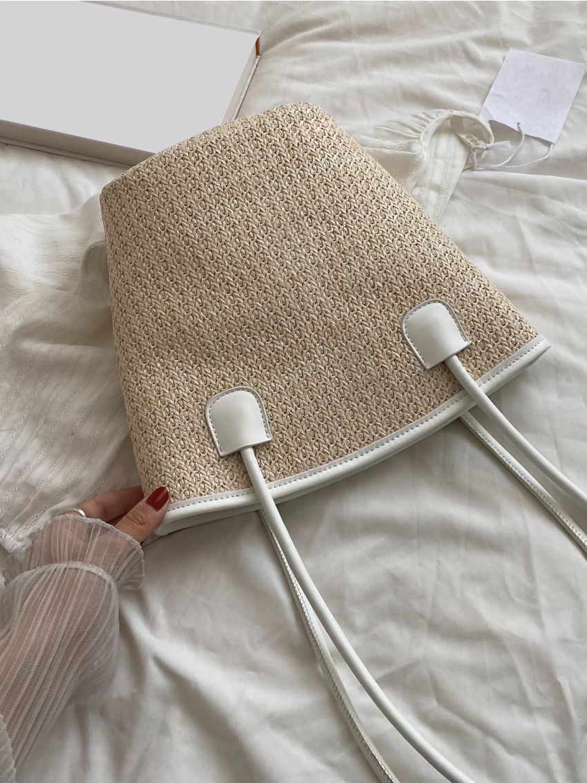 Bow Decor Shoulder Bag Contrast Binding Square Bag