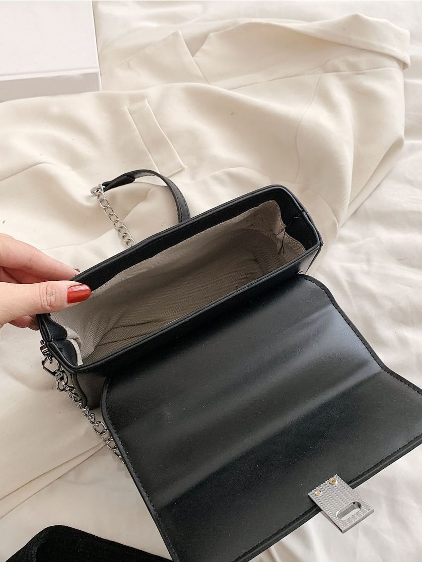 Mini Square Bag Fashionable Letter Decor Chain Top-Handle Buckle PU For Daily