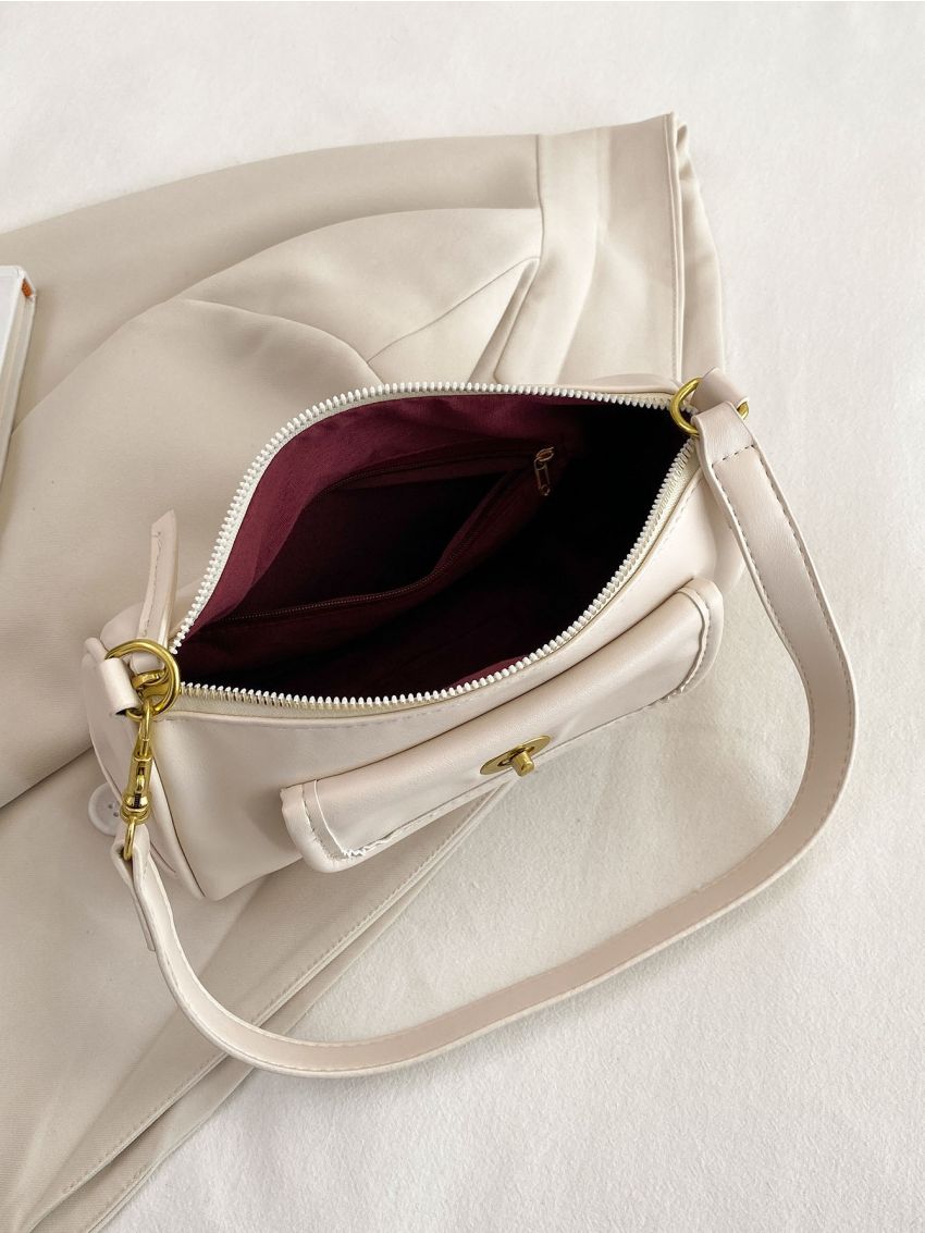 Medium Square Bag Turn Lock Pocket Front Minimalist