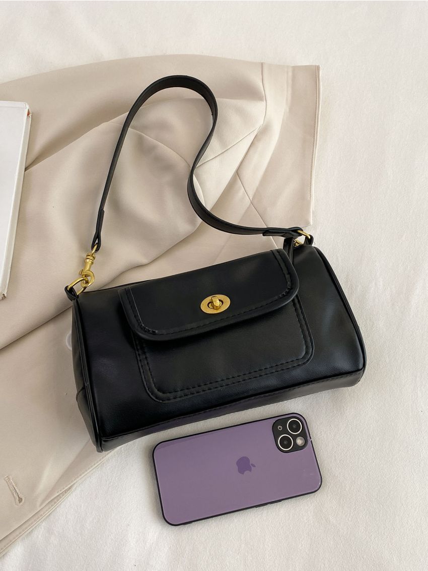 Medium Square Bag Turn Lock Pocket Front Minimalist