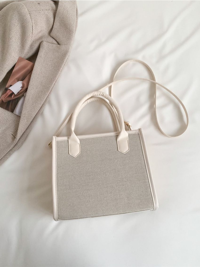 Small Square Bag White Zipper Front Decor For Work