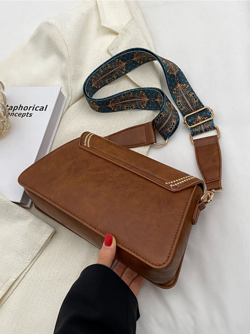 Vintage Square Bag Flap Embroidered Detail