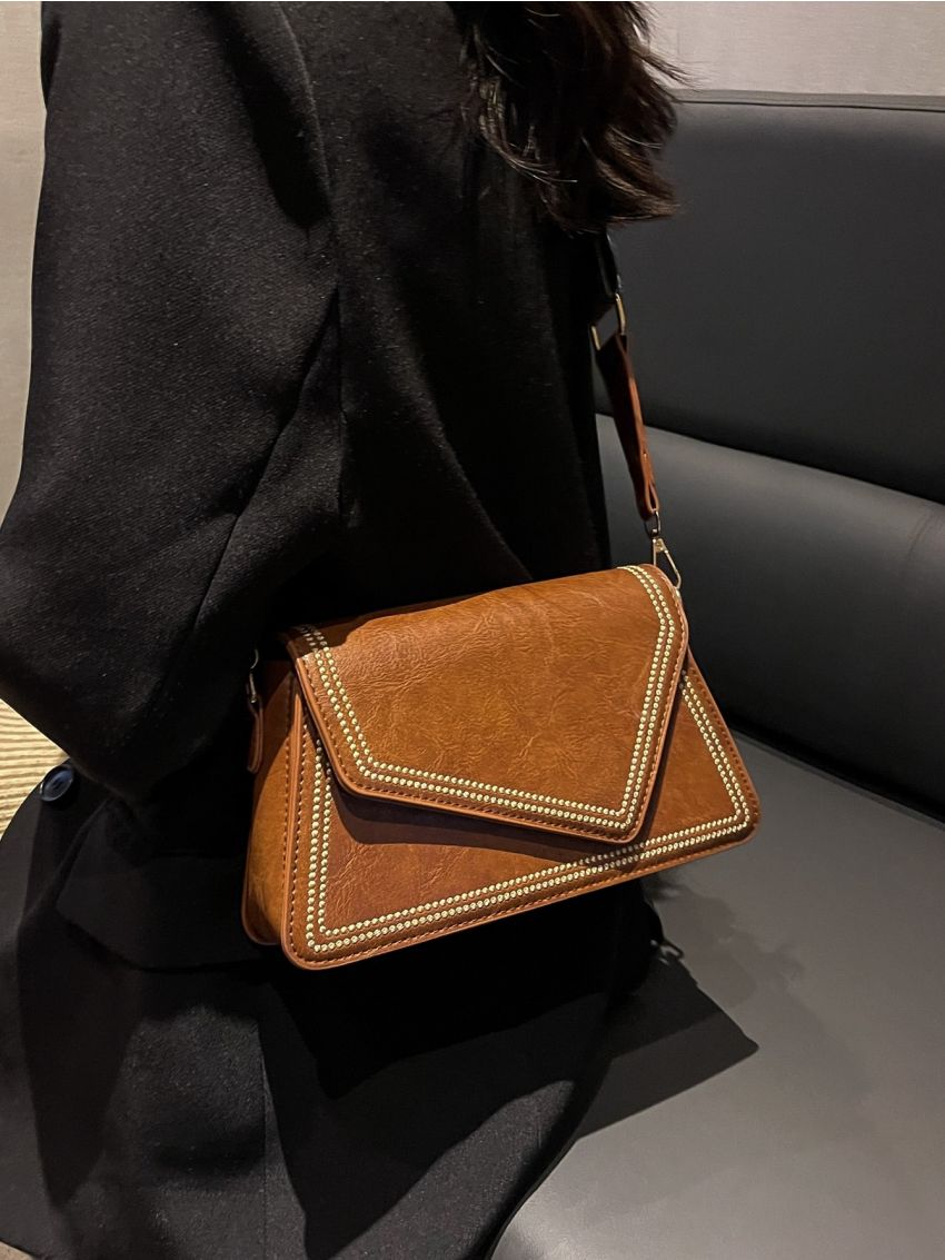 Vintage Square Bag Flap Embroidered Detail