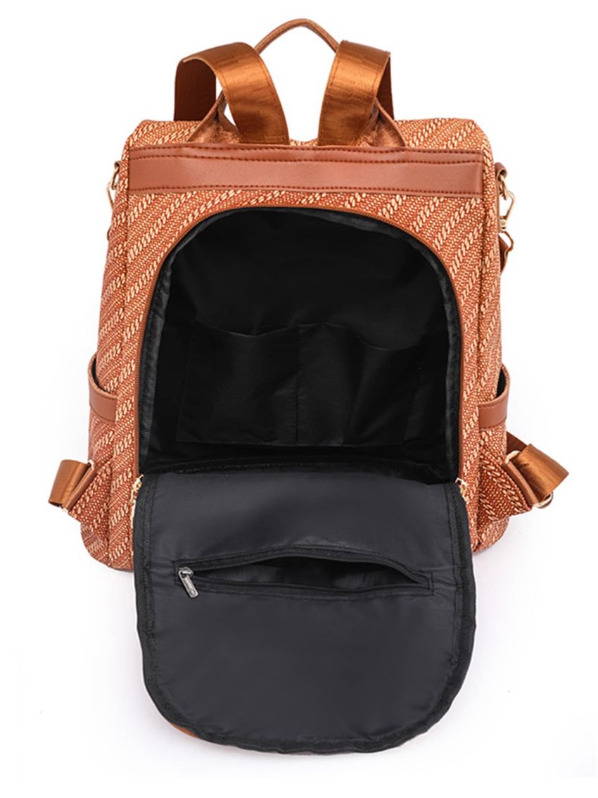 Striped Pattern Zipper Classic Backpack Pocket Side