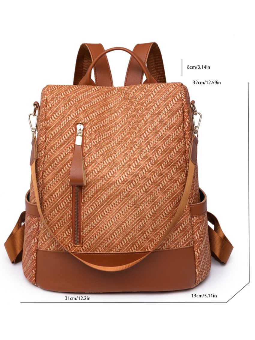 Striped Pattern Zipper Classic Backpack Pocket Side