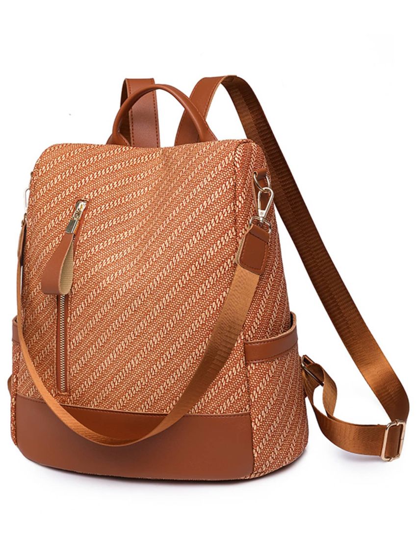 Striped Pattern Zipper Classic Backpack Pocket Side