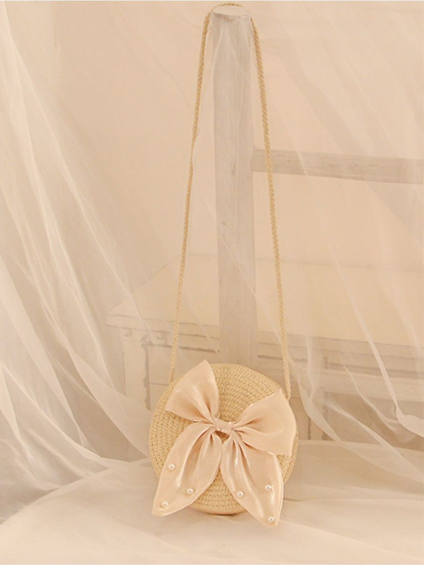 Mini Straw Bag Bow & Pearl Decor
