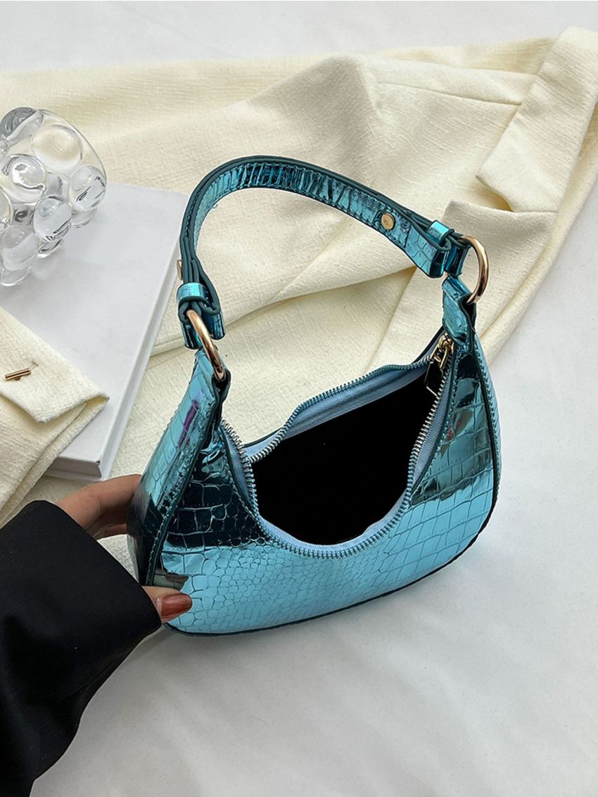 Croc Embossed Baguette Bag