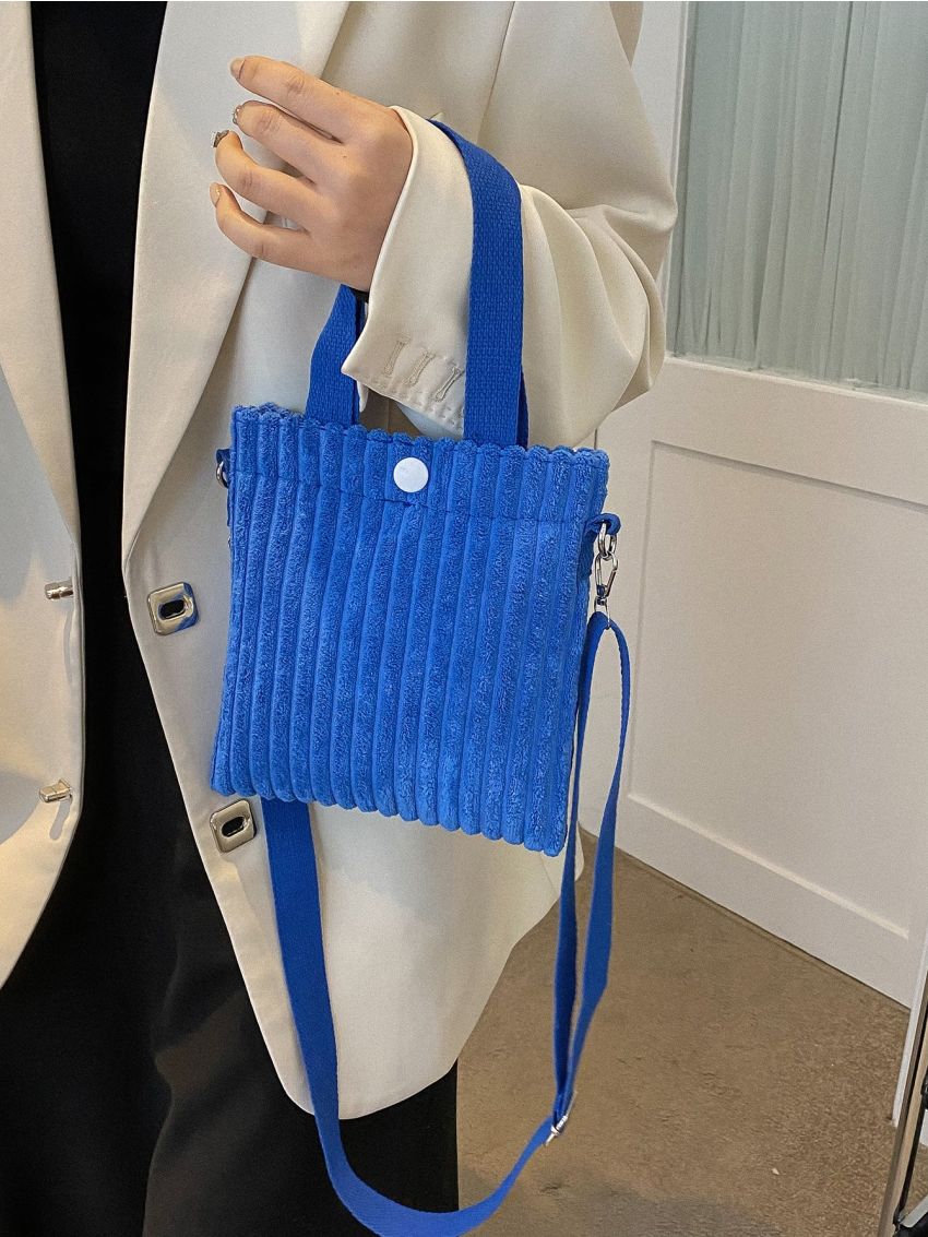 Minimalist Square Bag Mini Double Handle Corduroy For School