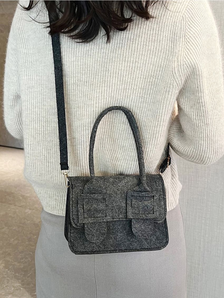 Mini Square Bag Gray Minimalist Flap For Daily