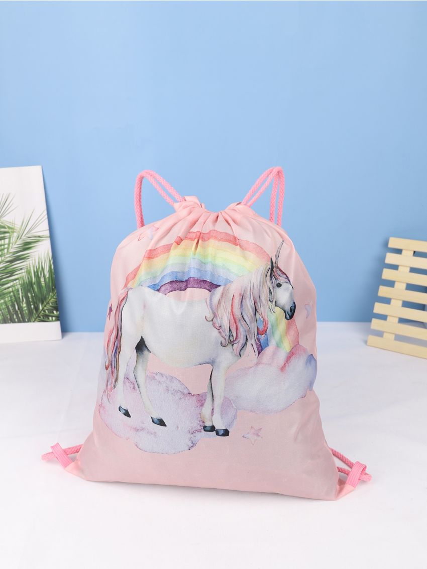 Unicorn & Rainbow Graphic Drawstring Backpack Cute