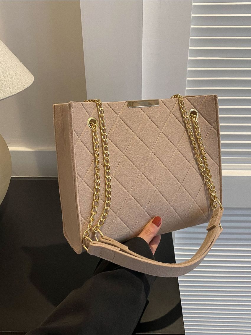 Stitch Detail Square Bag Chain Strap Minimalist