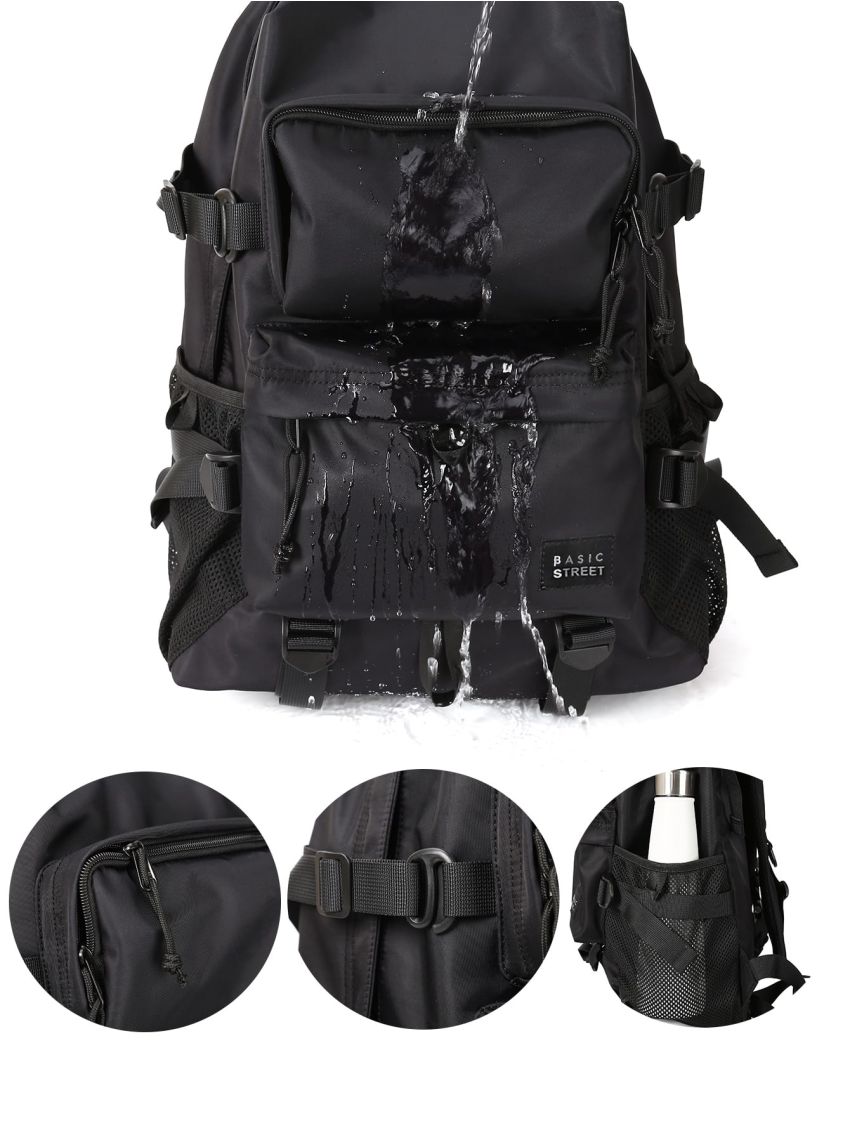 Letter Graphic Laptop Backpack Multi-Pocket Black For School