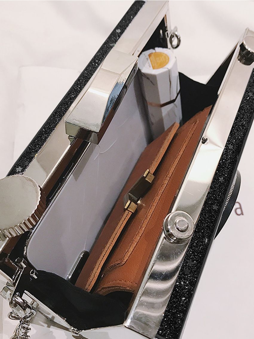 Glitter Camera Shaped Bag, Trendy Chain Crossbody Bag, Mini Prom Purse For Phone Lipstick Camera Design Box Bag Mini Metal Decor For Daily