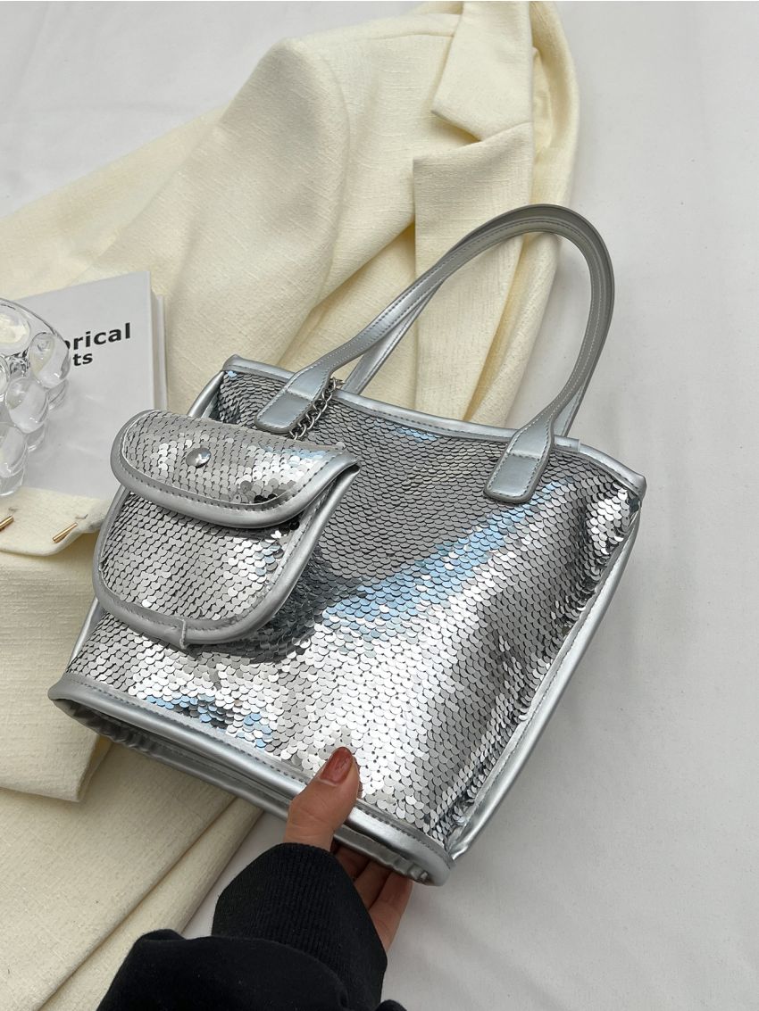 Sequin Decor Square Bag With Coin Purse For Party