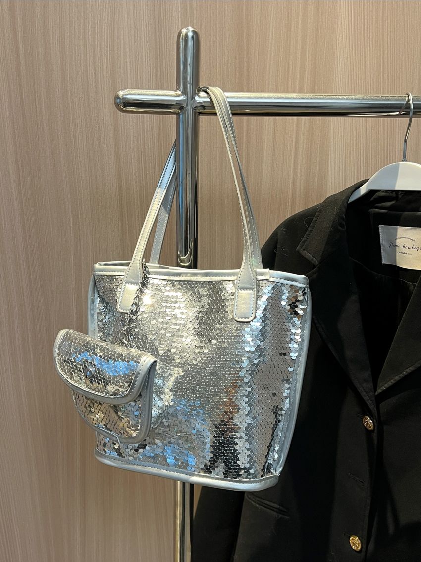 Sequin Decor Square Bag With Coin Purse For Party