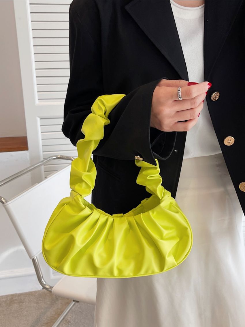 New Fashion Simple College Style Yellow Pleated Handle One Shoulder Bag Cloud Bag Female Bag