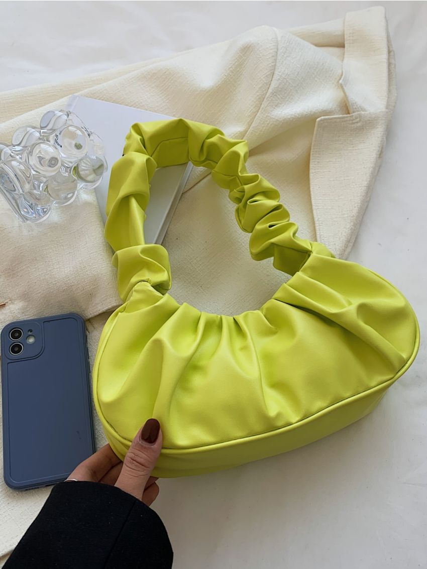 New Fashion Simple College Style Yellow Pleated Handle One Shoulder Bag Cloud Bag Female Bag
