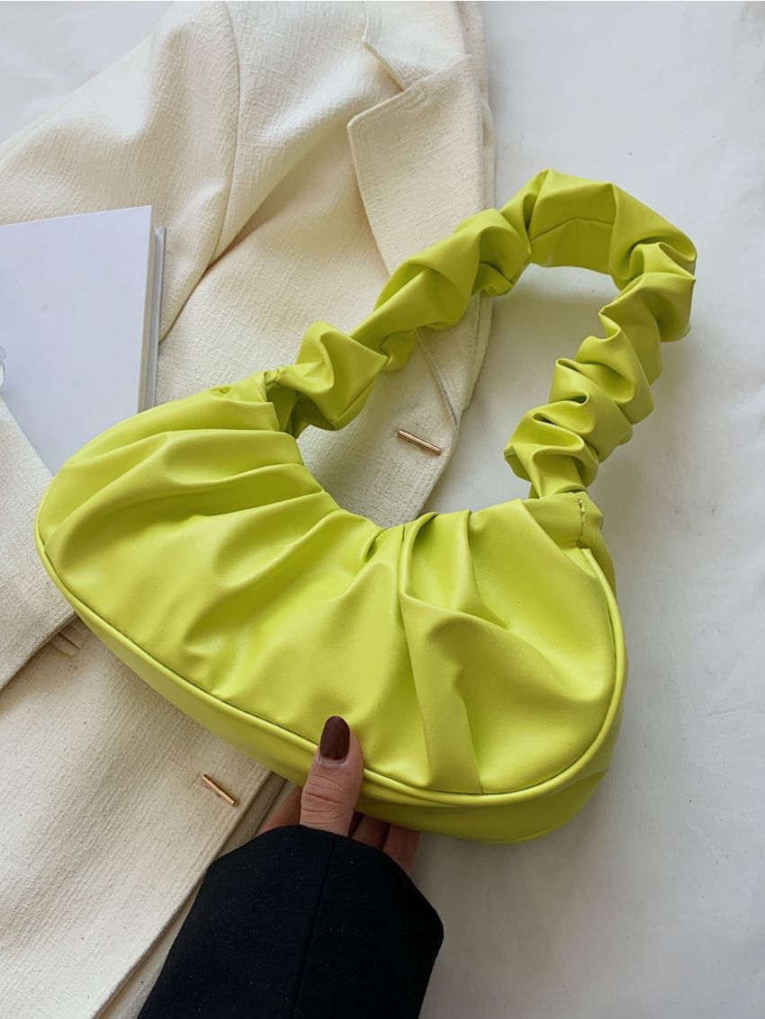 New Fashion Simple College Style Yellow Pleated Handle One Shoulder Bag Cloud Bag Female Bag