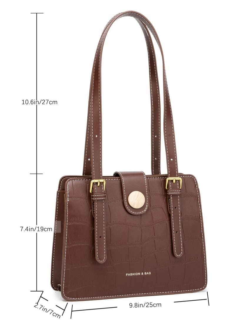 Crocodile Embossed Square Bag Snap Button Vintage For Work