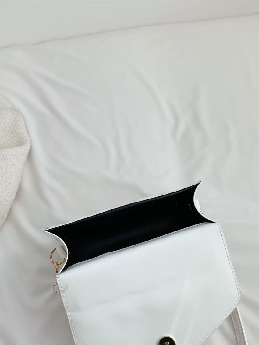 Chevron Square Bag Flap Small Mini White