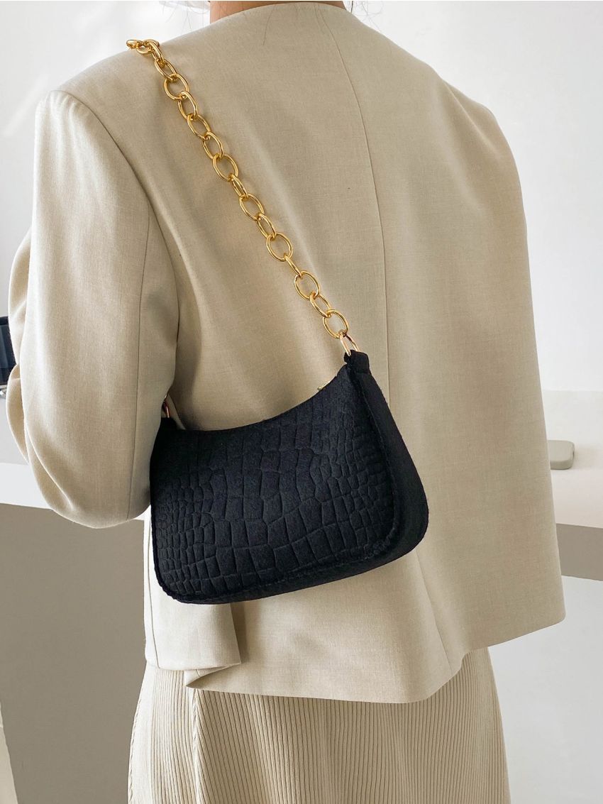 Neon Pink Hobo Bag Crocodile Embossed Funky Style