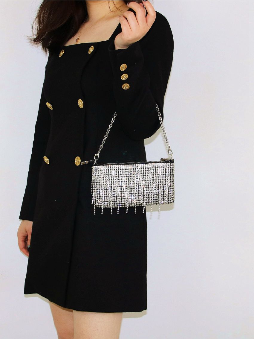 Rhinestone & Fringe Decor Square Bag Mini For Party Wedding Prom