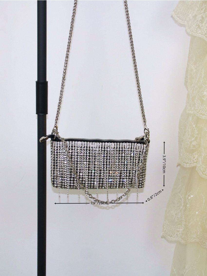 Rhinestone & Fringe Decor Square Bag Mini For Party Wedding Prom