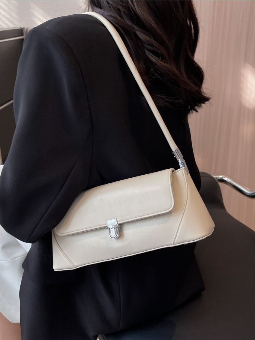 Snap Button Baguette Bag Elegant Flap For Office Work