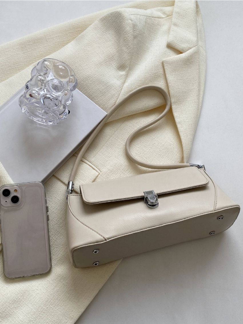 Snap Button Baguette Bag Elegant Flap For Office Work