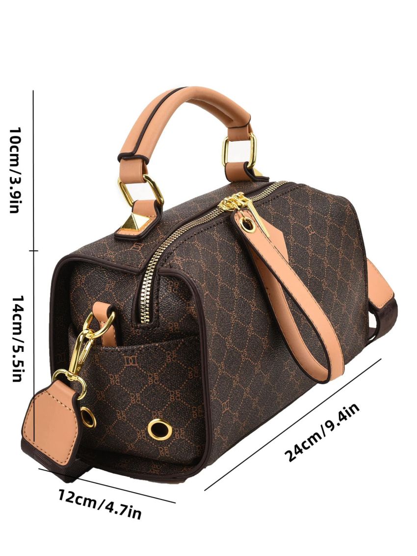 Small Boston Bag All Over Print Top Handle PU For Office