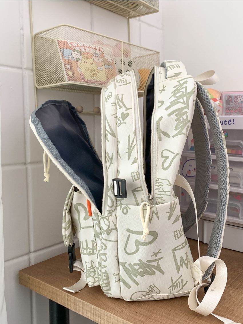 Letter Graphic Classic Backpack Release Buckle Bag Charm Decor For School