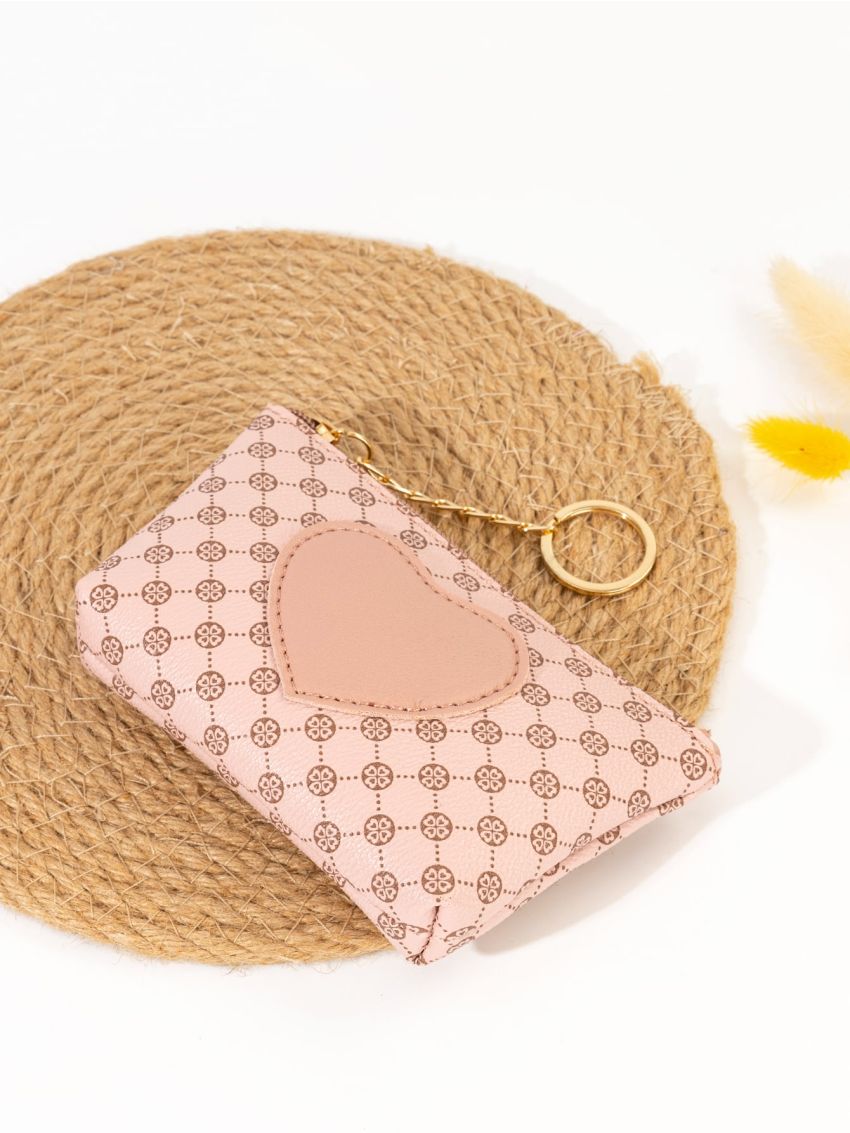 Geometric Pattern Zipper Pink Coin Purse for Women
